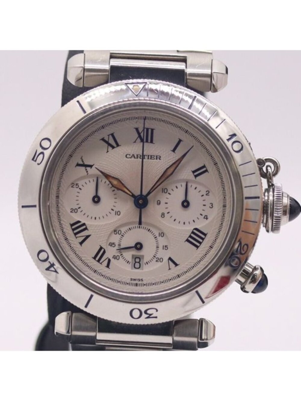 Cartier Pasha Date Chronograph Ivory Dial Watch